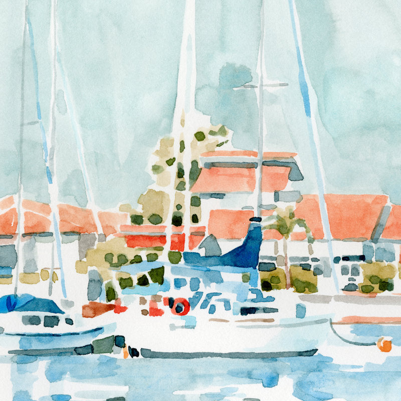 Coastal Serenity: Vibrant Beach Town Summer Oil Painting