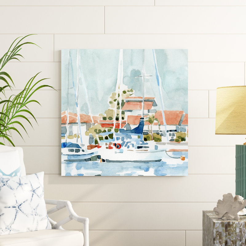 Coastal Serenity: Vibrant Beach Town Summer Oil Painting