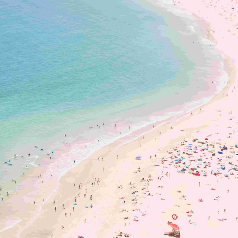 Serene Turquoise Beachscape with Sunbathers and Blue Waters Oil Painting