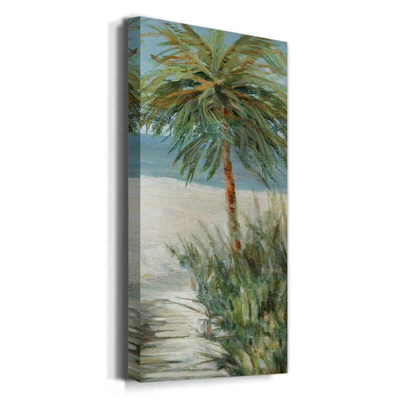 Tropical Beach Bliss with Palm Trees and Serenity in Oil Painting