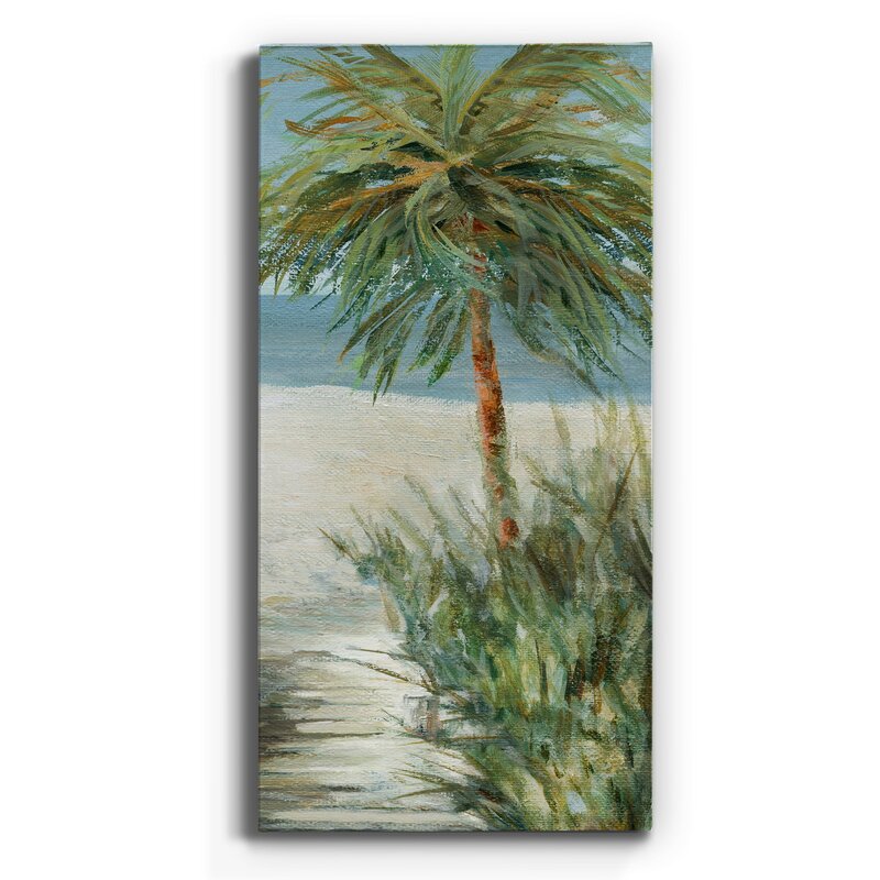 Tropical Beach Bliss with Palm Trees and Serenity in Oil Painting