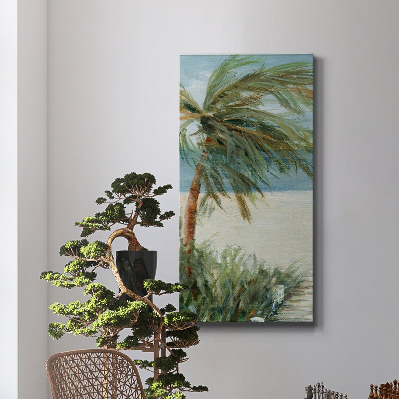 Serene Beach Walk with Lush Palm Trees and Beautiful Ocean View