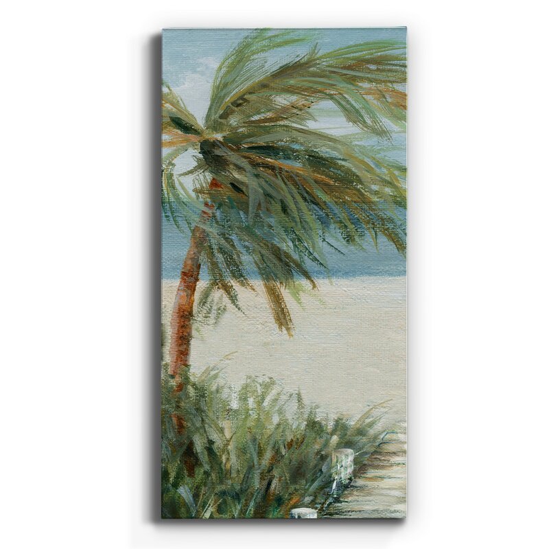 Serene Beach Walk with Lush Palm Trees and Beautiful Ocean View