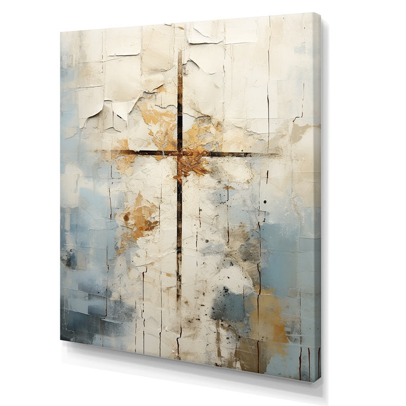 Abstract Beige Cross Painting | Spiritual Artwork for Elegant Home Decor