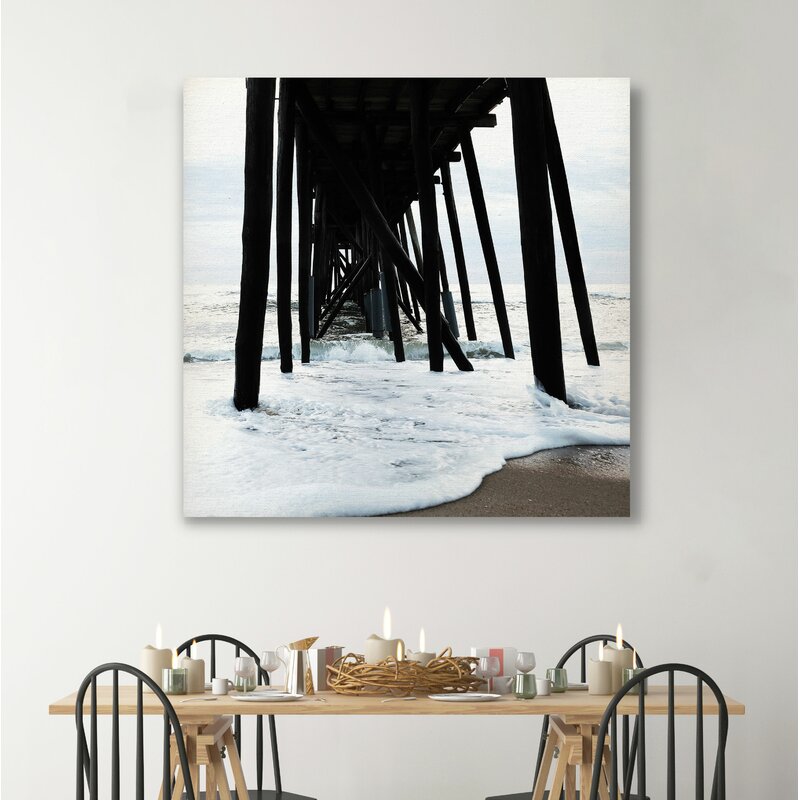 Serene Ocean Waves Under a Classic Pier Landscape Oil Painting