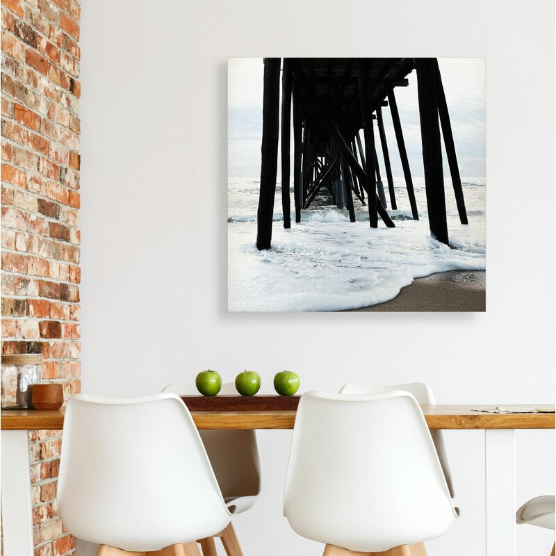 Serene Ocean Waves Under a Classic Pier Landscape Oil Painting