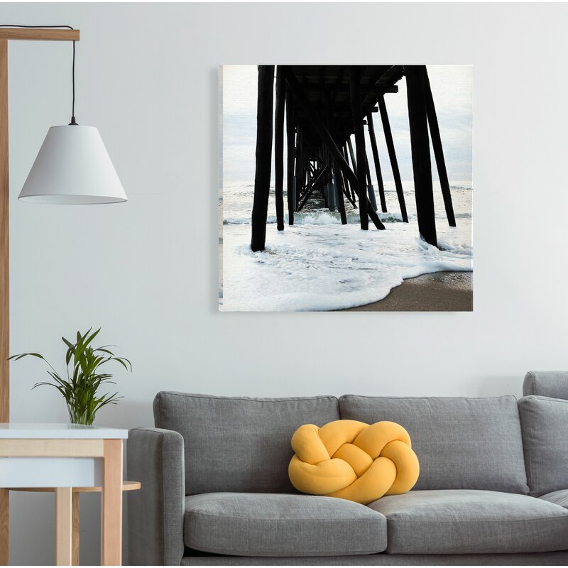 Serene Ocean Waves Under a Classic Pier Landscape Oil Painting