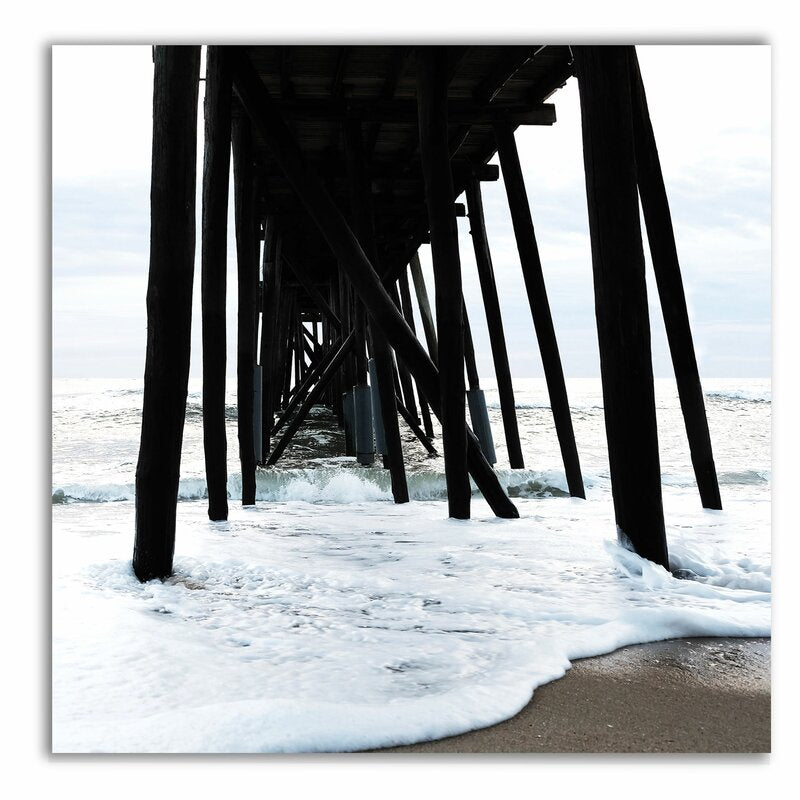 Serene Ocean Waves Under a Classic Pier Landscape Oil Painting