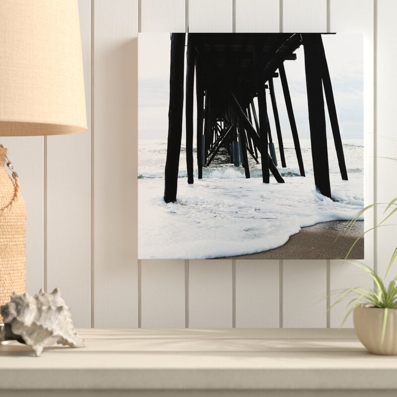Serene Ocean Waves Under a Classic Pier Landscape Oil Painting