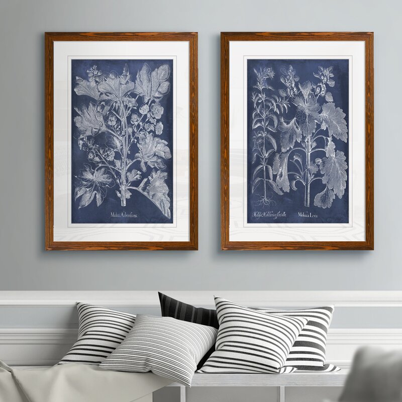 Indigo Botanical Art Set: Elegant Floral Oil Paintings for Home Decor