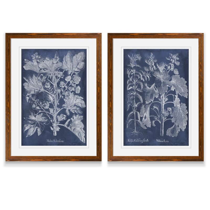 Indigo Botanical Art Set: Elegant Floral Oil Paintings for Home Decor