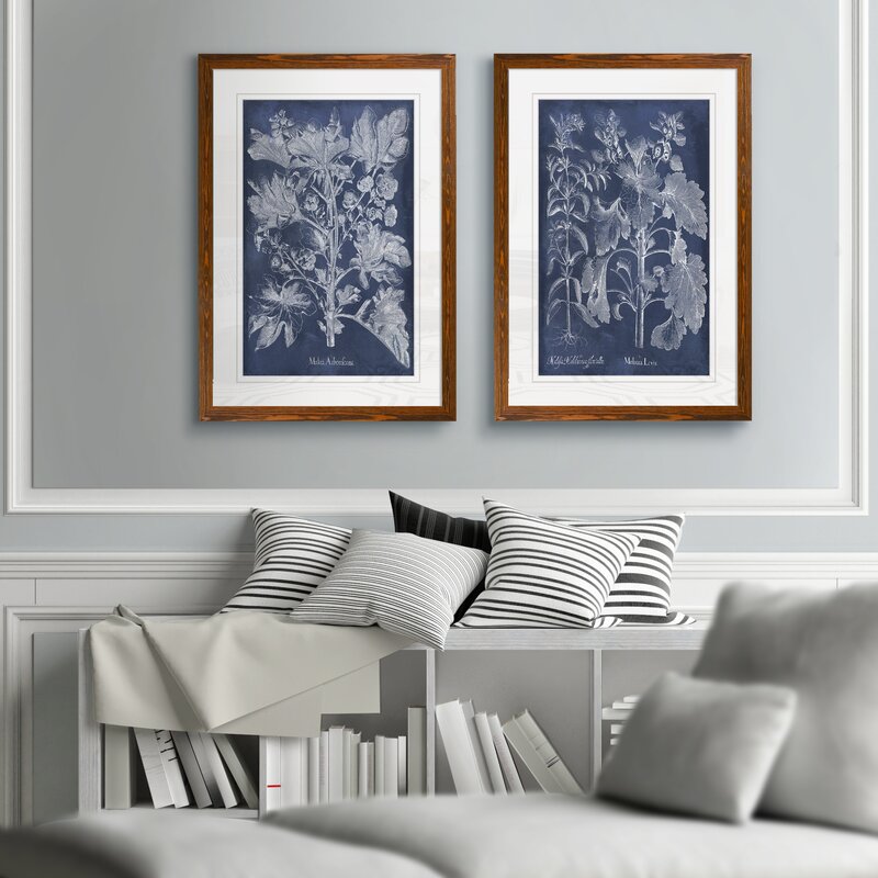 Indigo Botanical Art Set: Elegant Floral Oil Paintings for Home Decor