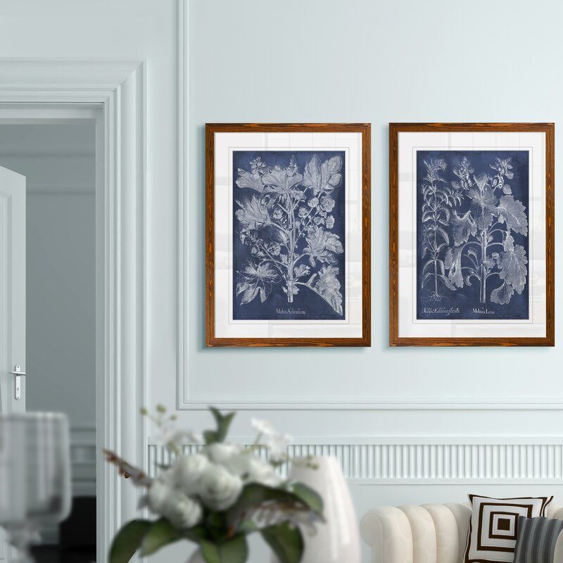 Indigo Botanical Art Set: Elegant Floral Oil Paintings for Home Decor