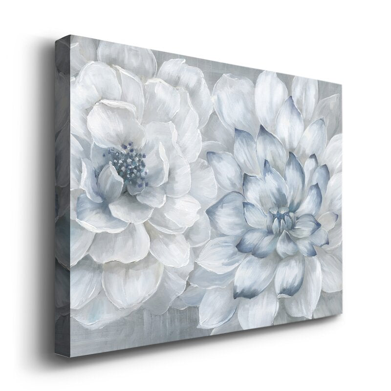 Elegant Floral Embrace: White and Blue Blossoms Oil Painting