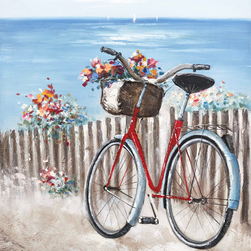 Charming Bicycle with Flowers Oil Painting for Cozy Home Decor