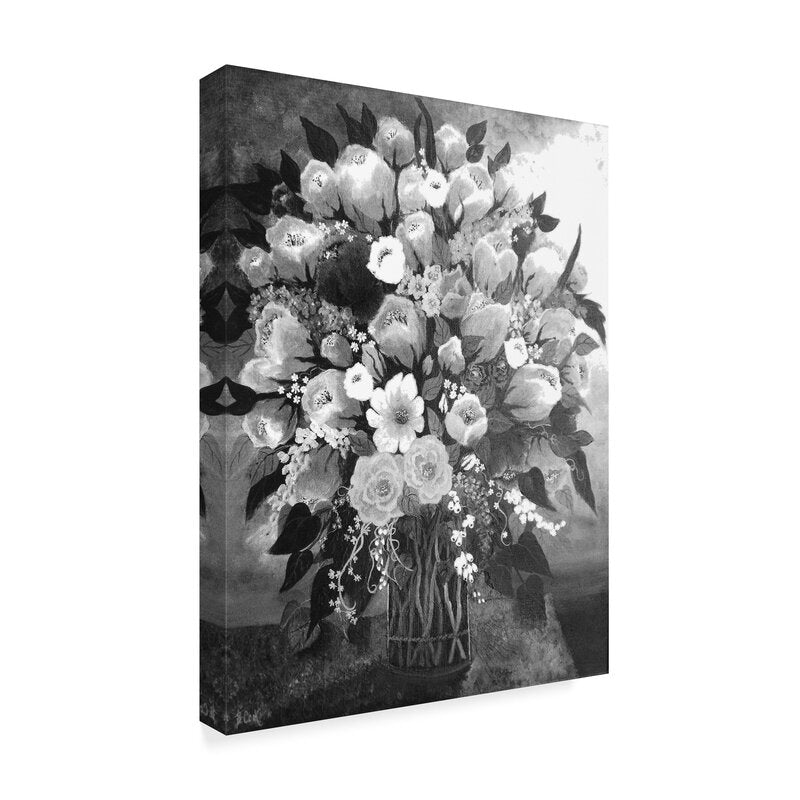 Elegant Black and White Floral Bouquet Oil Painting for Home Décor