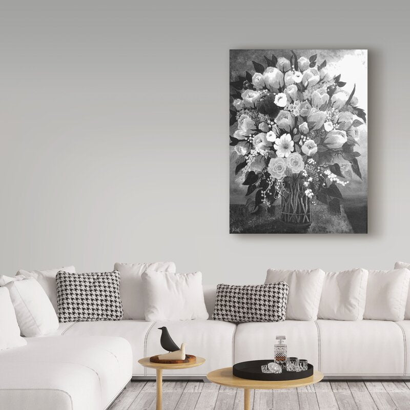 Elegant Black and White Floral Bouquet Oil Painting for Home Décor