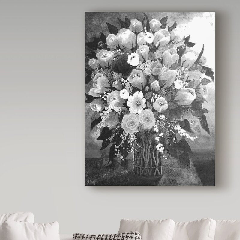 Elegant Black and White Floral Bouquet Oil Painting for Home Décor