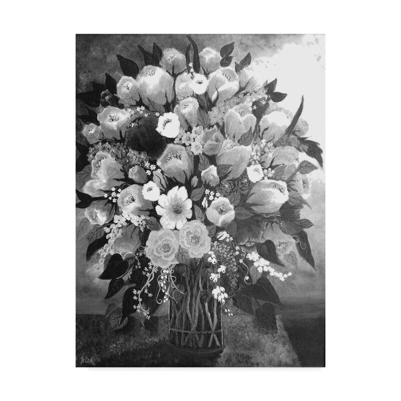 Elegant Black and White Floral Bouquet Oil Painting for Home Décor