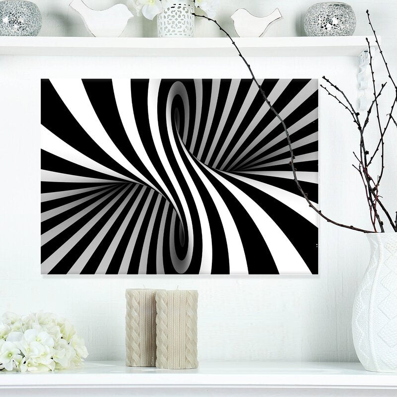 Elegant Black and White Spiral Abstract Oil Painting for Modern Home Decor