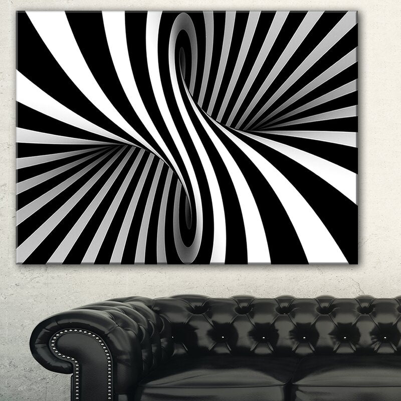 Elegant Black and White Spiral Abstract Oil Painting for Modern Home Decor