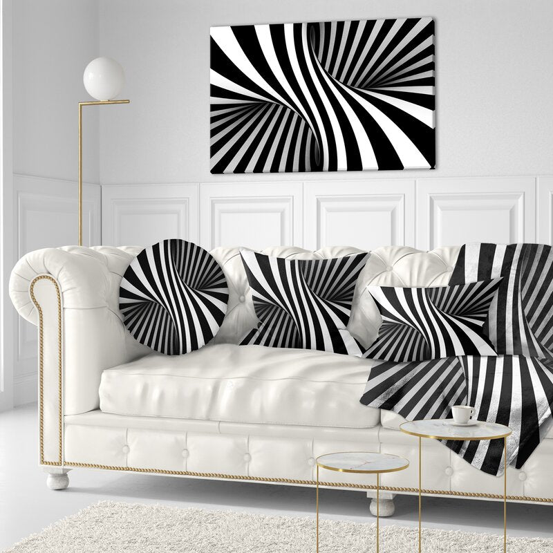 Elegant Black and White Spiral Abstract Oil Painting for Modern Home Decor
