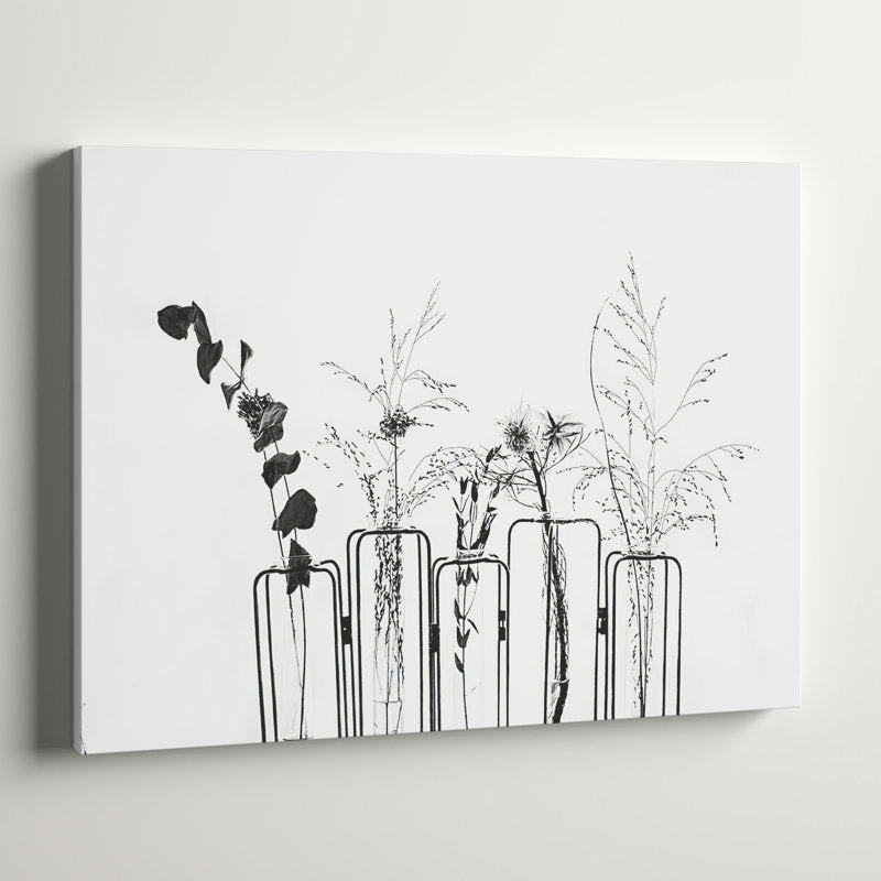 Elegant Black Floral Arrangement on Bright White Canvas Art