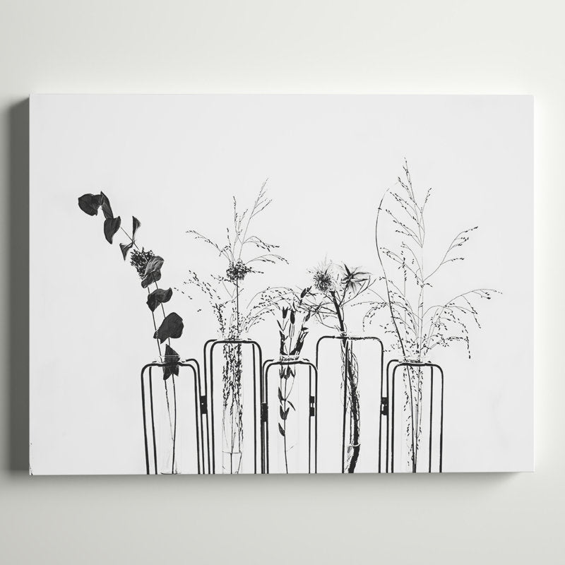 Elegant Black Floral Arrangement on Bright White Canvas Art