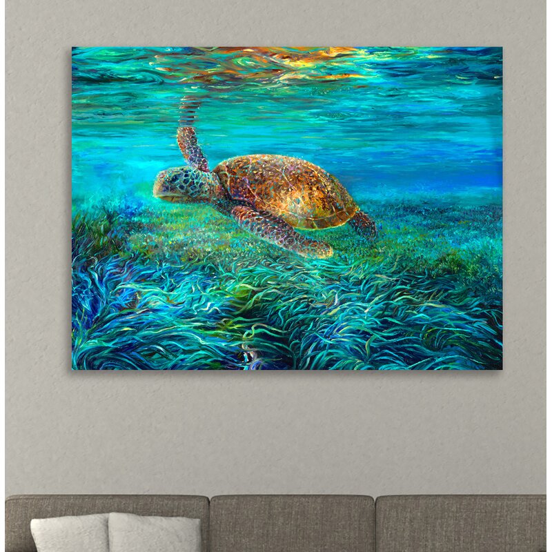 Vibrant Sea Turtle Swimming in Blue Ocean - Stunning Oil Painting