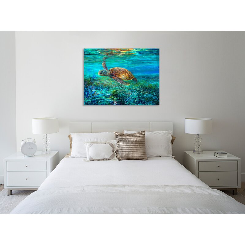 Vibrant Sea Turtle Swimming in Blue Ocean - Stunning Oil Painting