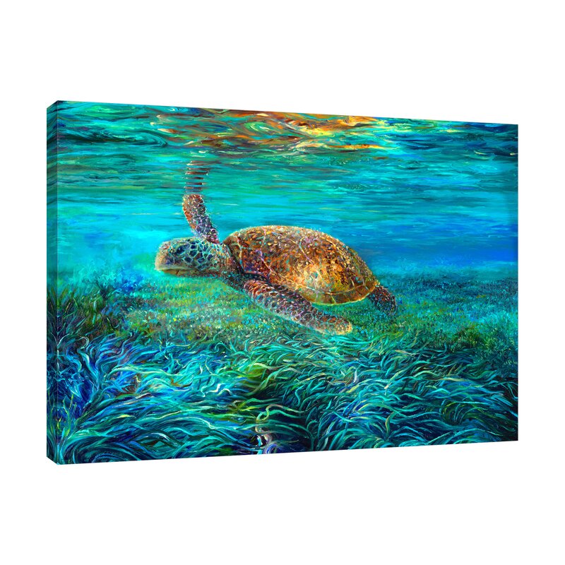 Vibrant Sea Turtle Swimming in Blue Ocean - Stunning Oil Painting
