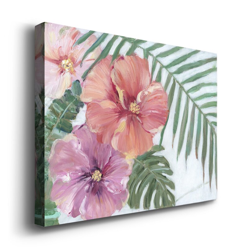 Vibrant Hibiscus Floral Painting with Tropical Greenery