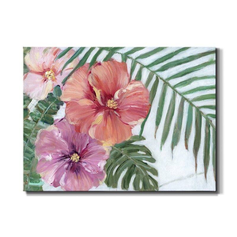 Vibrant Hibiscus Floral Painting with Tropical Greenery