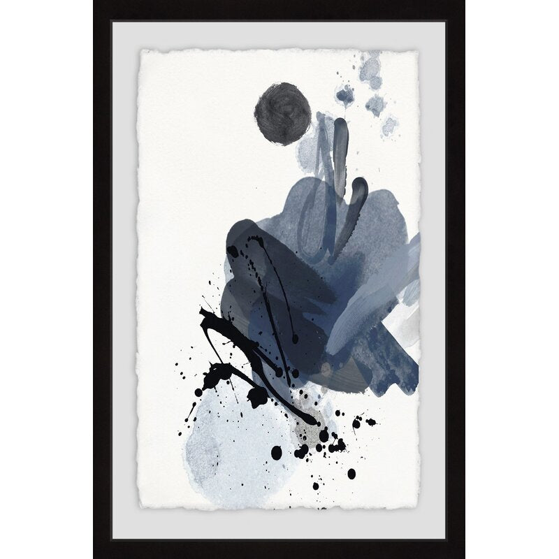 Contemporary Blue and Black Abstract Splash Oil Painting Print