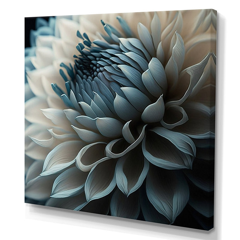 Elegant Blue and White Dahlia Floral Oil Painting for Modern Home Decor