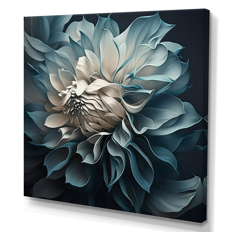 Elegant Blue and White Dahlia Blooming Floral Oil Painting for Home Decor