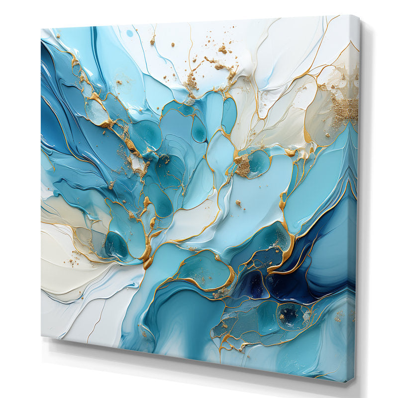 Elegant Blue and White Abstract Glacier-Inspired Oil Painting