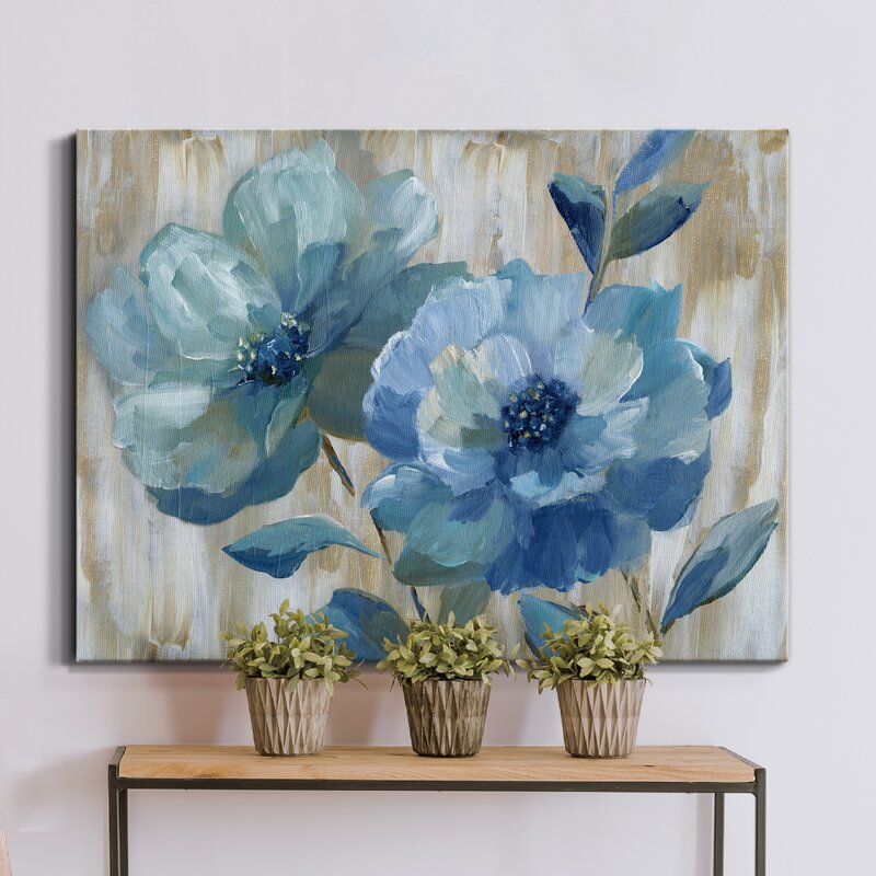 Serene Blue Floral Duo - Elegant Oil Painting for Home Decor