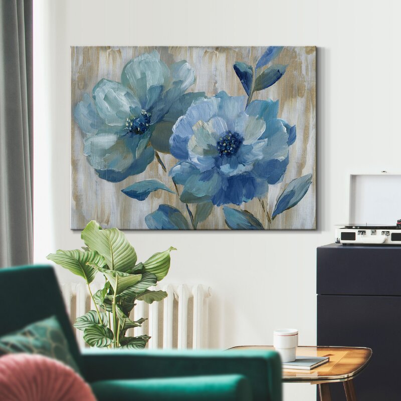 Serene Blue Floral Duo - Elegant Oil Painting for Home Decor