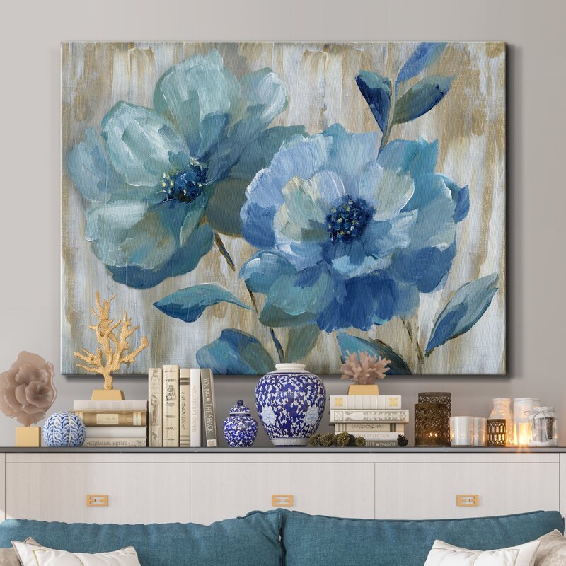 Serene Blue Floral Duo - Elegant Oil Painting for Home Decor