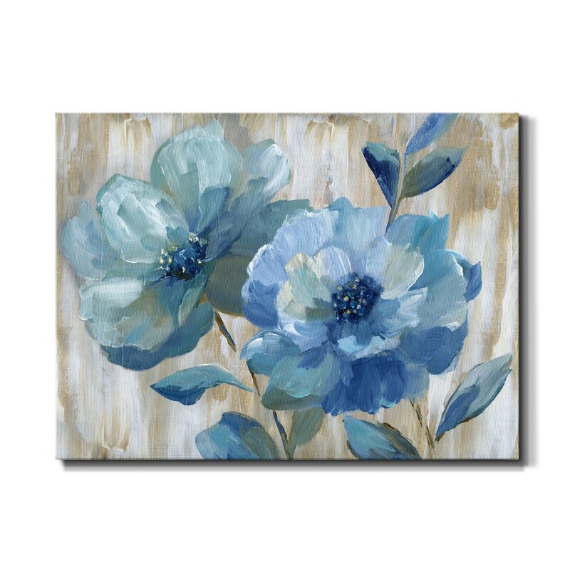 Serene Blue Floral Duo - Elegant Oil Painting for Home Decor