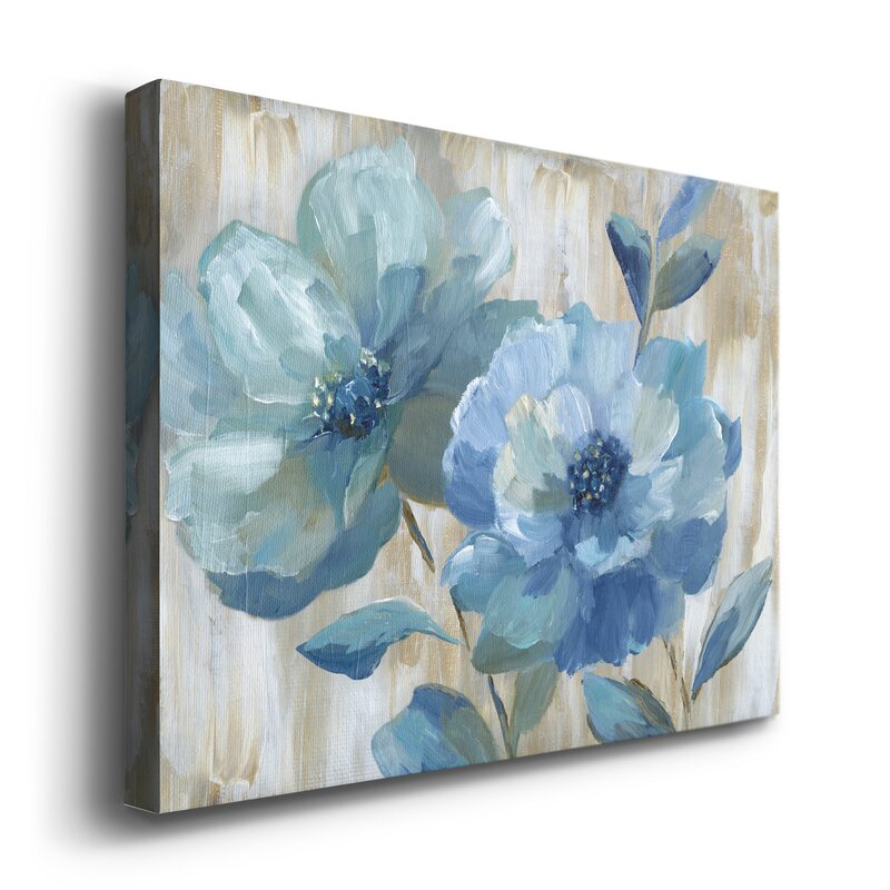 Serene Blue Floral Duo - Elegant Oil Painting for Home Decor