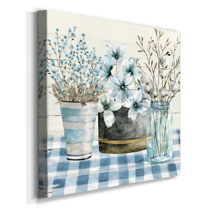 Tranquil Blue Farmhouse Floral Arrangement Oil Painting for Home Decor