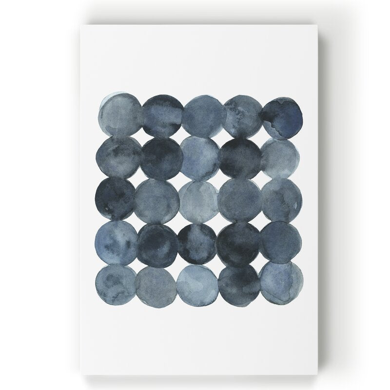 Stylish Blue Gray Abstract Circles Oil Painting for Modern Home Decor