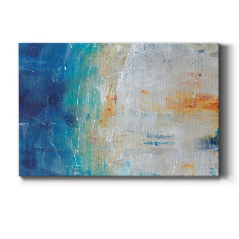 Serene Coastal Vibes Abstract Oil Painting in Blue and Orange Hues