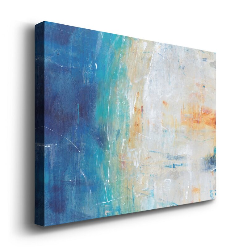 Serene Coastal Vibes Abstract Oil Painting in Blue and Orange Hues