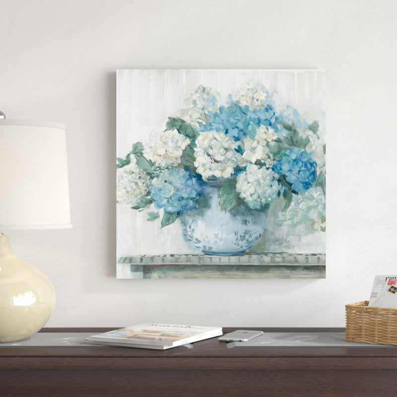 Elegant Blue Hydrangea Floral Oil Painting for Home Decor