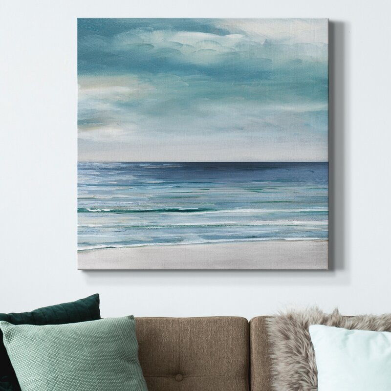 Coastal Serenity: Blue and Silver Ocean Waves Oil Painting for Tranquil Spaces