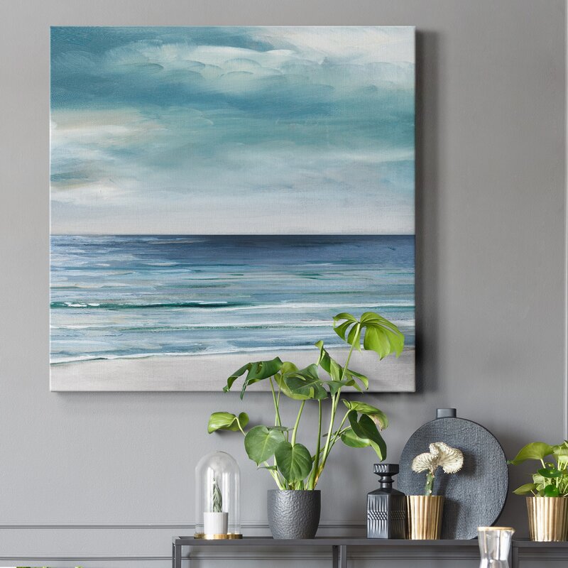 Coastal Serenity: Blue and Silver Ocean Waves Oil Painting for Tranquil Spaces