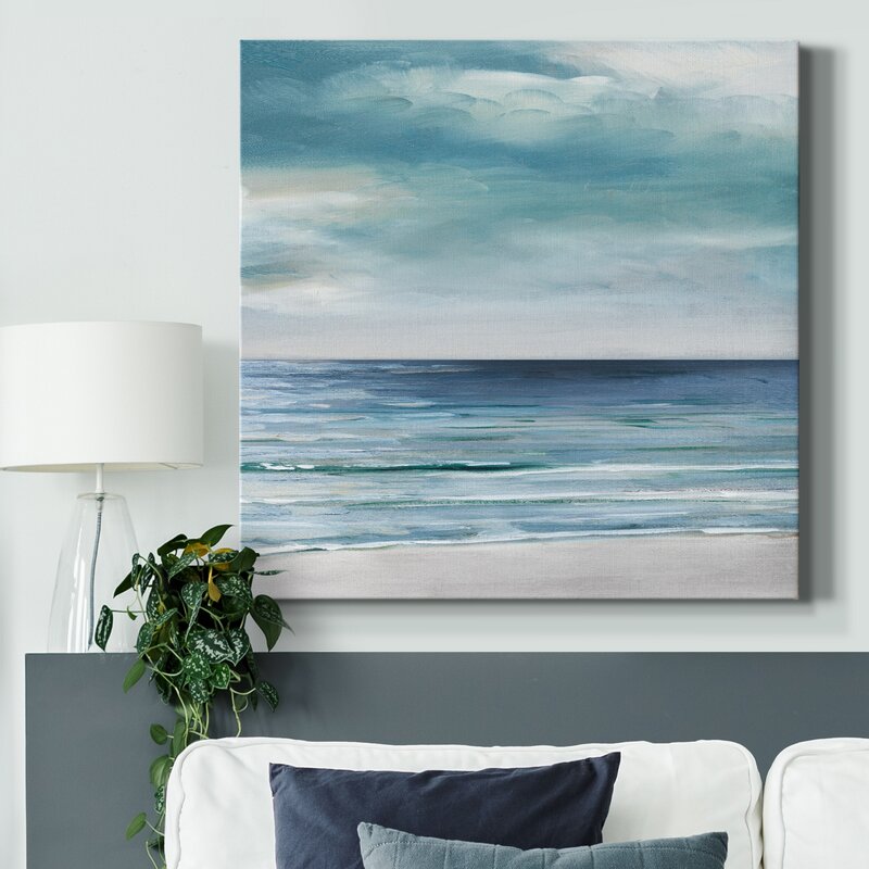 Coastal Serenity: Blue and Silver Ocean Waves Oil Painting for Tranquil Spaces